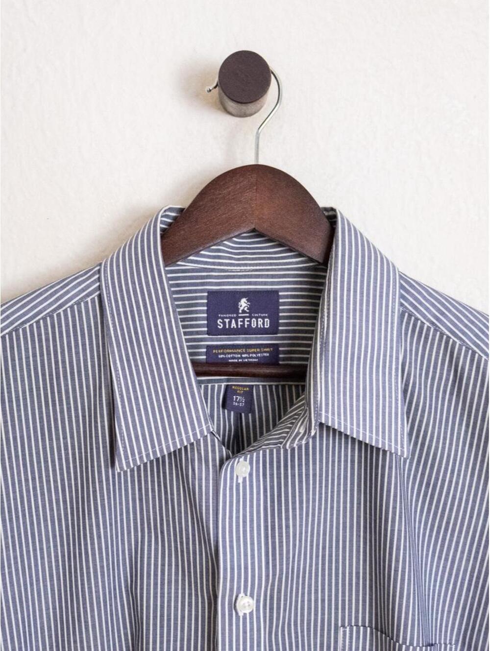Stafford Performance Blue Stripe Dress Shirt